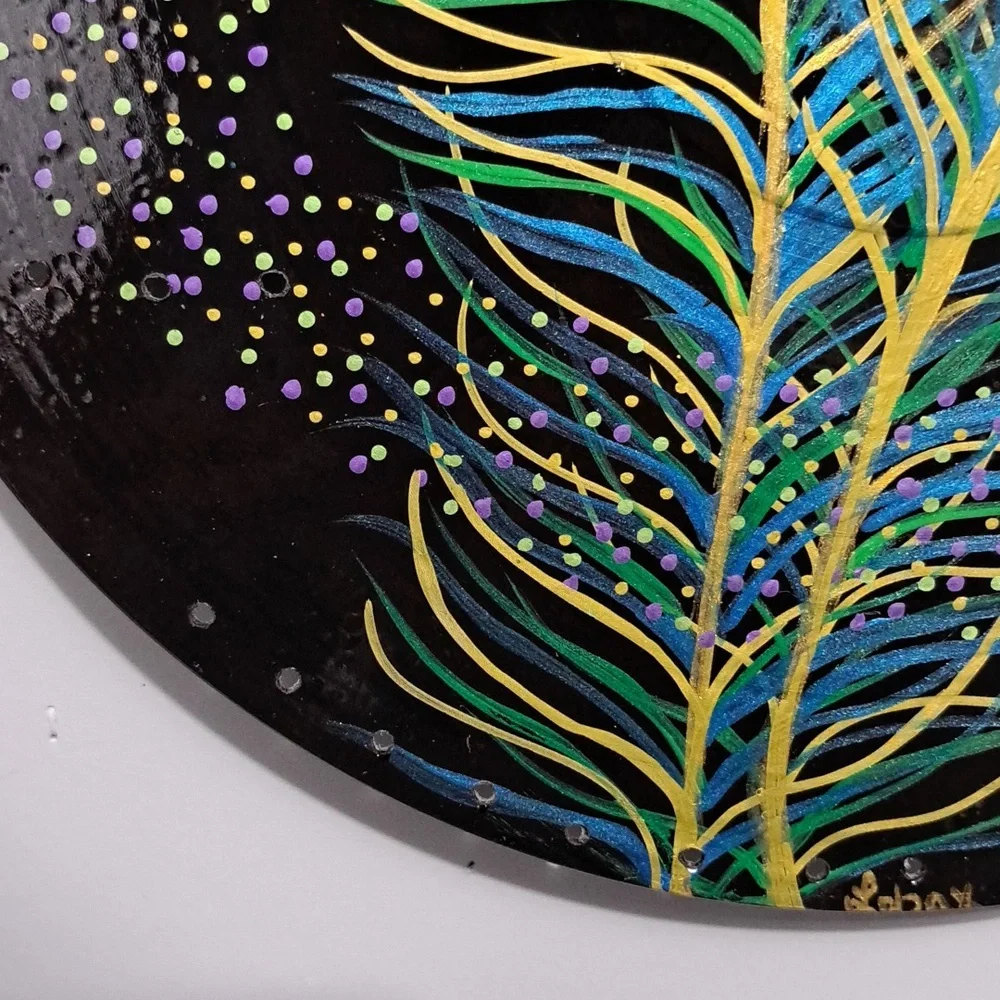 Hand Crafted Jewelry Display Upcycled Vinyl Record Wall Art Peacock Feather - Picture 15 of 17